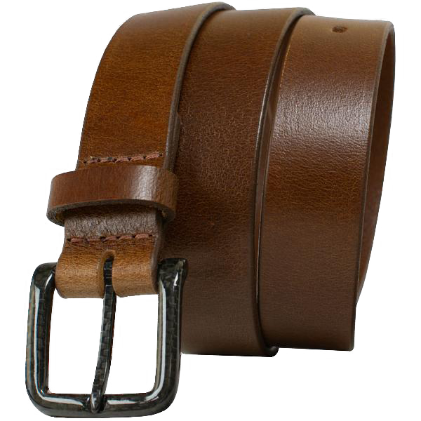 The Specialist Brown Belt, black curved carbon fiber buckle with tan full grain leather.