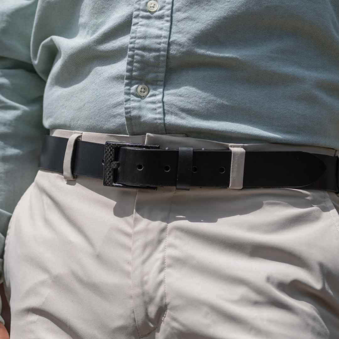 Classified Black Leather Dress Belt | Pilot Belt | Carbon Fiber Buckle Classified Black Leather Dress Belt | Pilot Belt | Carbon Fiber Buckle