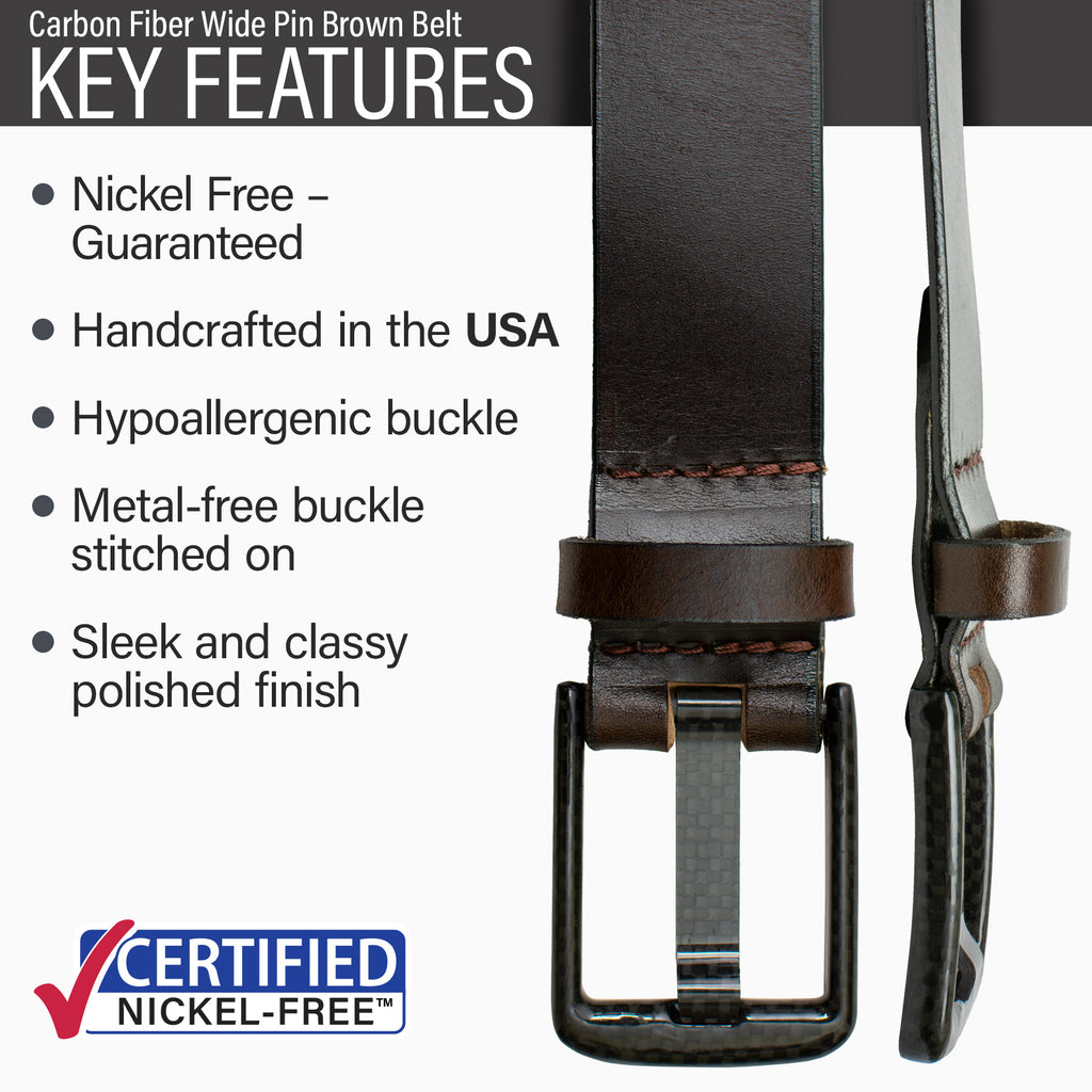 Hypoallergenic buckle, USA made, stitched on nickel-free buckle, metal-free carbon fiber buckle