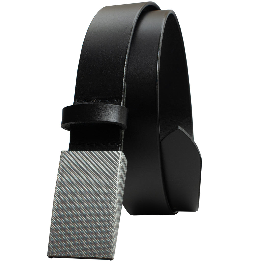 2.0 Black Belt with Silver Weave Buckle by Nickel Smart - carbonfiberbelts.com, carbon fiber hook 