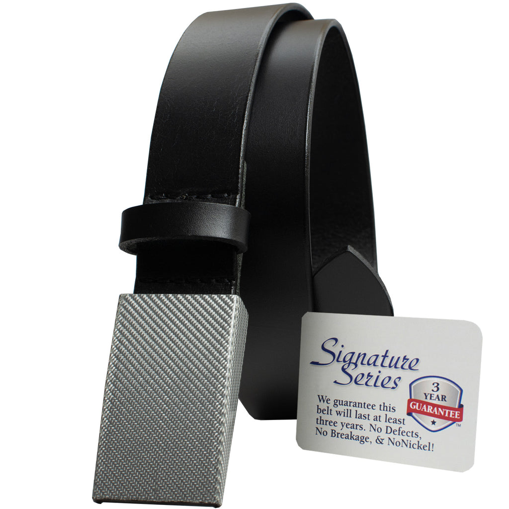 CF 2.0 Black Belt with Silver Weave Buckle by Nickel Smart - TSA Friendly. Carbon fiber hook buckle