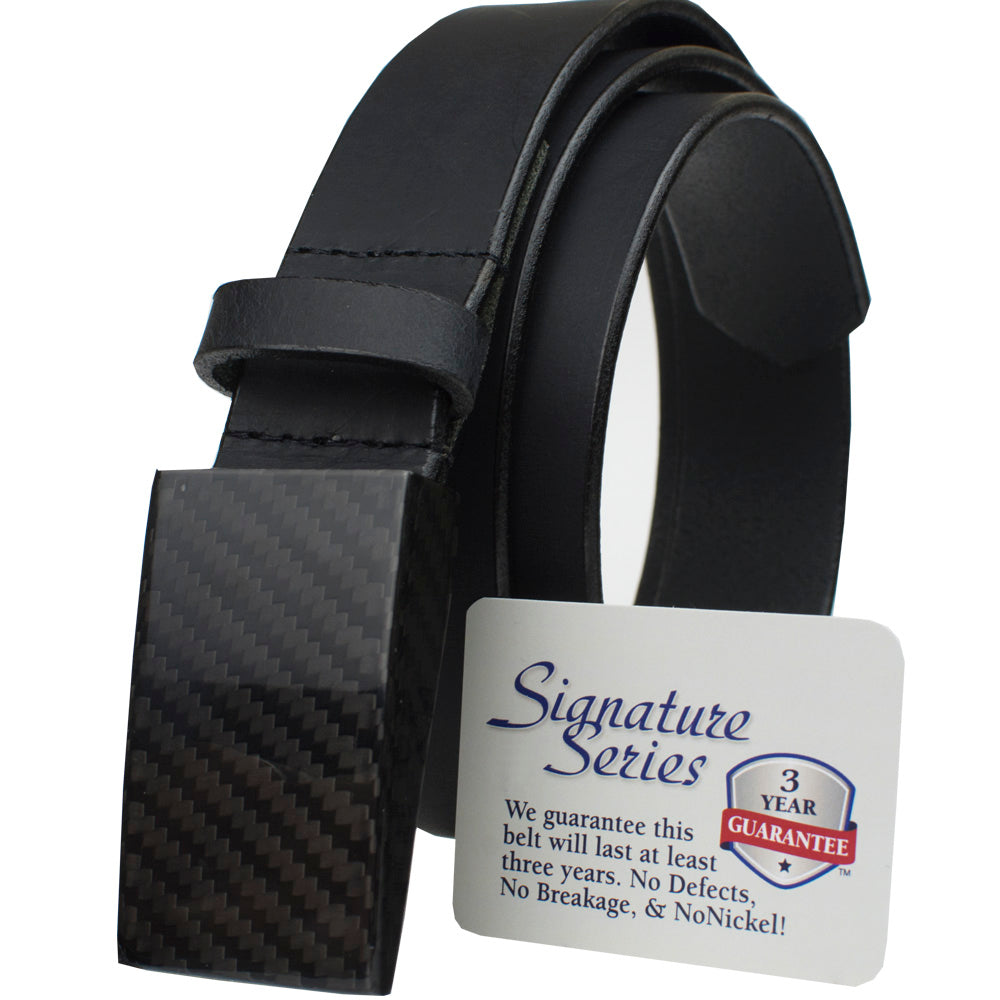 CF 2.0 Black Belt by Smart Nickel - black carbon fiber hooked buckle, work/travel belt