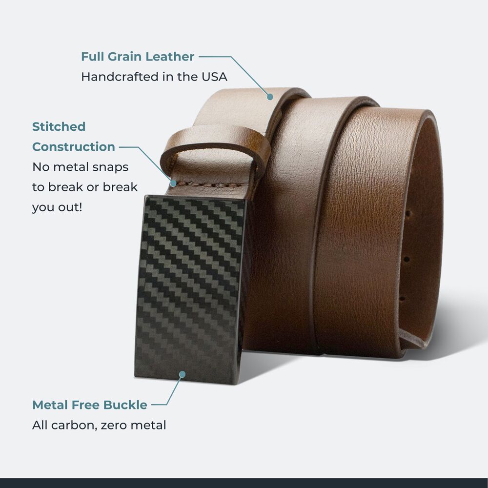 2.0 Brown Belt by Nickel Smart - carbonfiberbelts.com, metal free, full grain leather