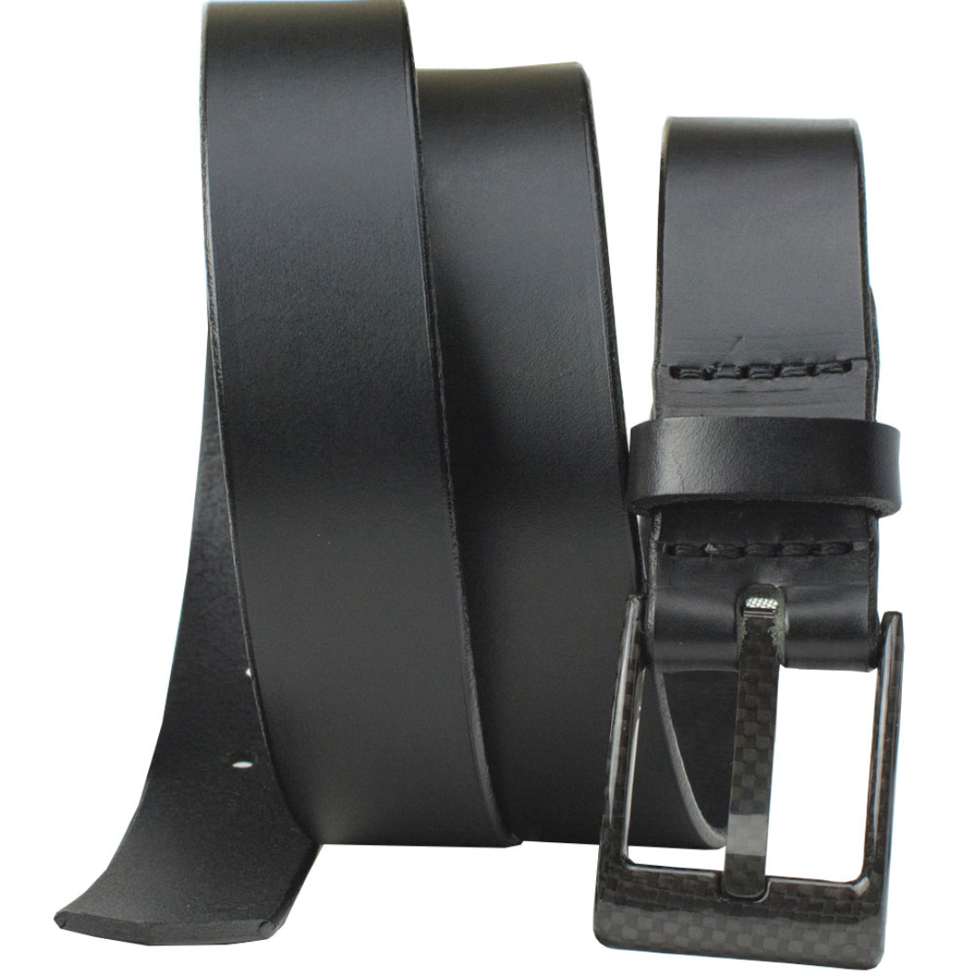 Classified Black Leather Dress Belt | Pilot Belt | Carbon Fiber Buckle