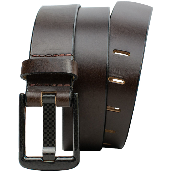 Wide Pin Brown Belt by Nickel Smart - carbon fiber buckle, nickel-free, shiny dark brown leather