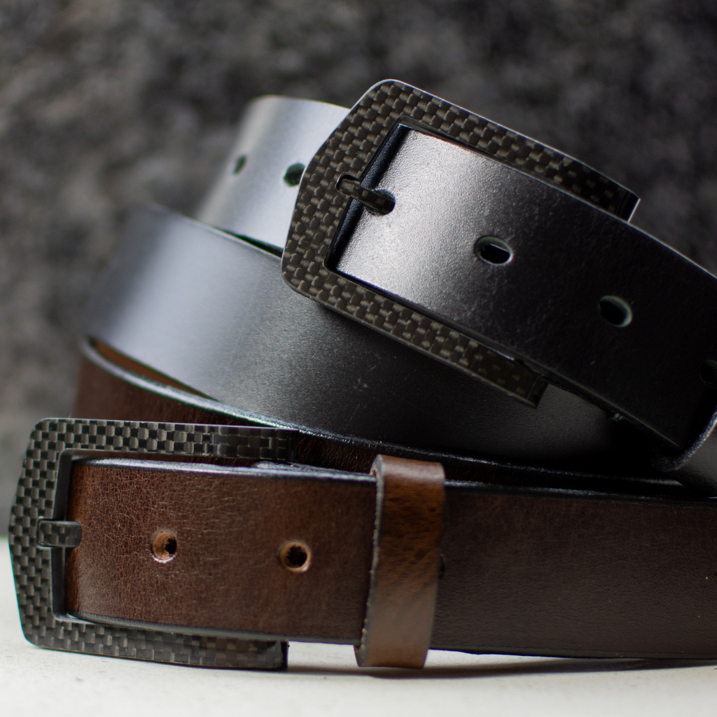 Image of Black and Brown Stealth Leather Belts. TSA Friendly belts, nickel free, Made in USA