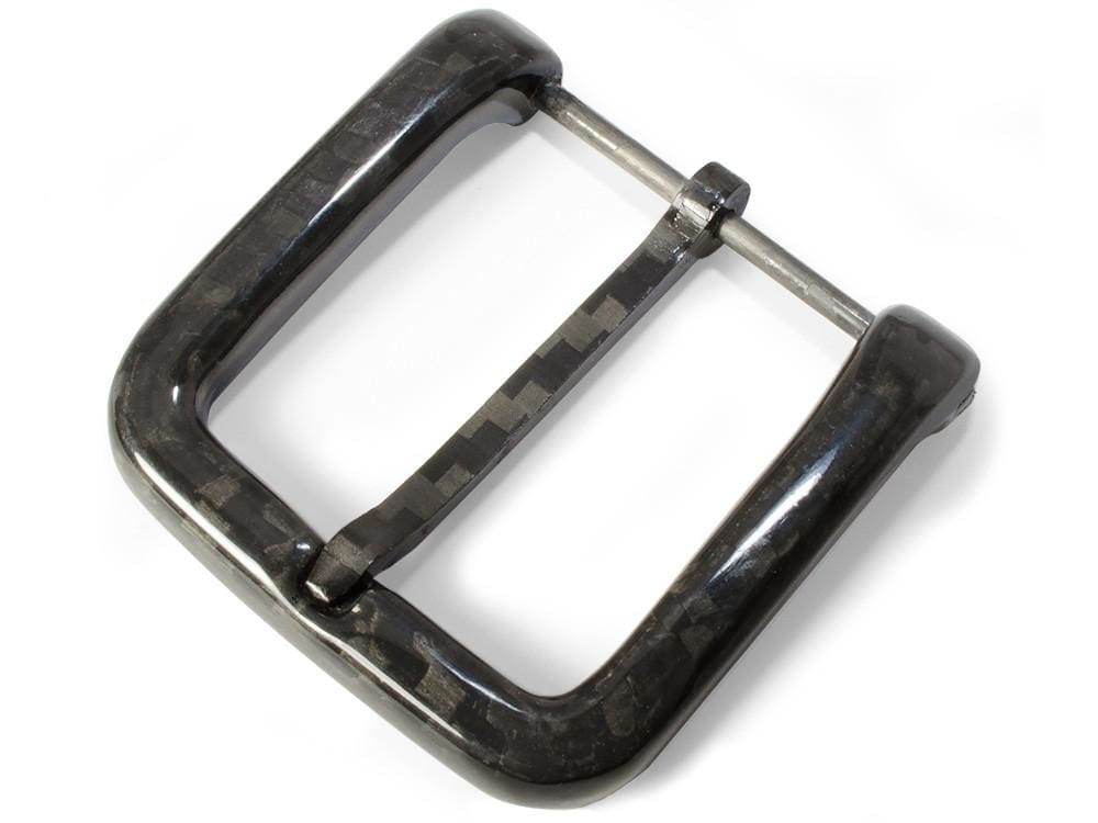 Black Carbon Fiber Pin Buckle. Square buckle with rounded corners, single pin; metal-free.